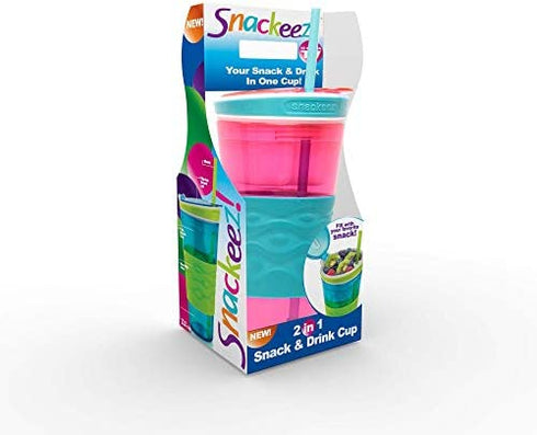 Snackeez Travel Snack & Drink Cup with Straw, Pink, Large (Pack of 1)