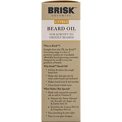 Brisk Beard Grooming Oil Liquid, Citrus for Beard Hair, 1.7 Oz