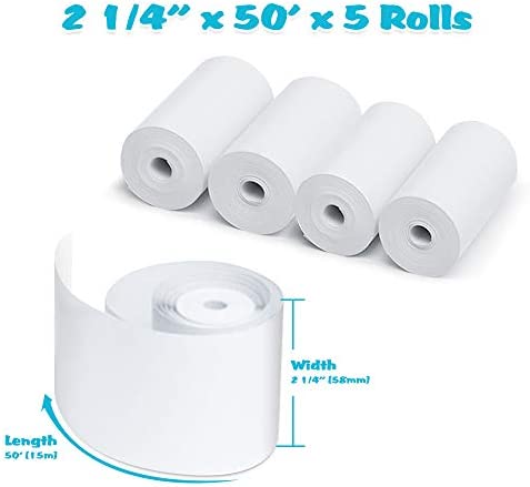 Dragon Touch InstantFun Kids Camera Refill Print Paper, Zero Ink, 5 Rolls, 2 1/4" x 50’, 58mm x 15m, Thermal Paper, Print Paper-White