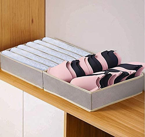 SYGY 2Pack Bra Organizer Storage for Dresser Drawers, Foldable Organizer Divider Fabric Drawer Organizers, Closet Organizer for Lingerie, Bra, Clothes, Towel, 7 Cell, Grey