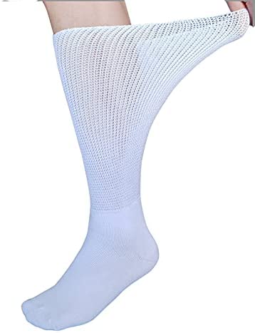 Extra Wide Socks for Lymphedema Swollen Feet Leg, Bariatric Socks, Medical Cast Sock, Diabetic Non Binding Socks – Neuropathy Swelling Feet Socks for Women Men(2 Pairs(White))