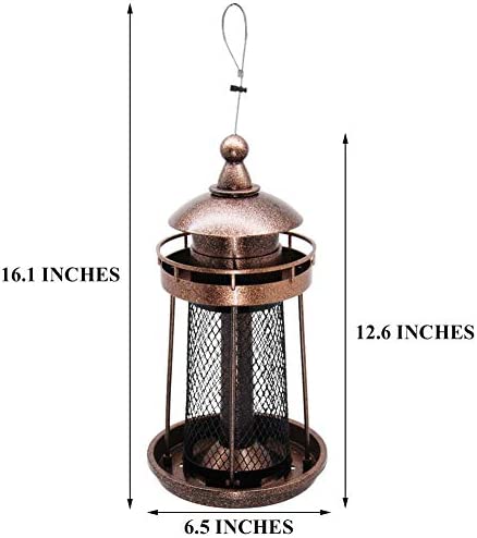 Twinkle Star Wild Bird Feeder Hanging for Garden Yard Outside Decoration, Panorama Gazebo Birdfeeder, Lighthouse Shaped (Copper Red)
