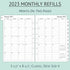 2023 Monthly Planner Refill 5-1/2" x 8-1/4", 12 Months from January 2023 to December 2023, Two Pages Per Month, Ruled Box, Desk Size 4, 7-Hole Punched