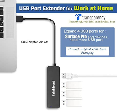 4-Port USB Hub 3.0, T-Sound USB Splitter for Laptop, Ps4 Keyboard and Mouse Adapter for Dell, Asus, HP, MacBook Air, Surface Pro, Acer, Xbox, Flash Drive, Mobile HD, Console, Printer, Camera