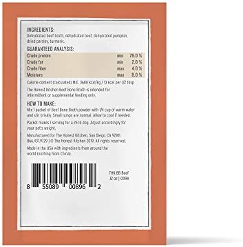 The Honest Kitchen Daily Boosters: Instant Beef Bone Broth with Turmeric for Dogs, 3.5g Sachets, Pack of 12