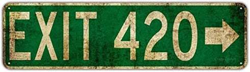 Lenrius Classic Retro 4"x16" Kitchen Sign Exit 420 Tin Sign for Home Garage Wall Decor Tin Signs