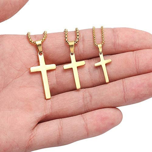 M MOOHAM Cross Necklace for Men - Stainless Steel Silver Gold Black Plain Cross Pendant Necklace Simple Jewelry Gifts, 16 - 24 Inches Chain