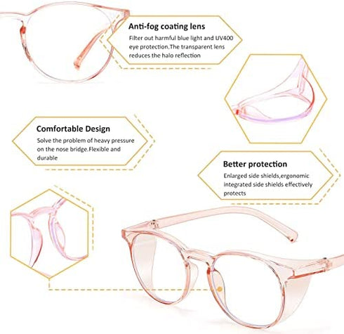 Outray 2 Pairs Anti Fog Safety Goggles Protective Glasses Blue Light Blocking Eyeglasses for Men Women