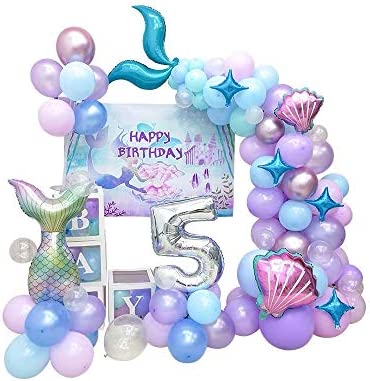 7pcs Mermaid Balloons Number Balloons for 1st 2nd 3rd Birthday Party Girls' Mermaid Tail Decoration Supplies (number 4)