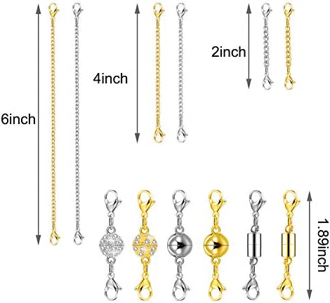 QACOWW 12 Pieces Necklace Extenders, Chain Extenders for Necklaces, Gold Jewelry Extenders, Chain Extenders for Necklace Bracelet Anklet Jewelry (Gold and Silver)