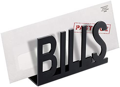 MyGift Black Acrylic Mail Organizer Desktop Letters and Bills Holder with Cutout Bills Design