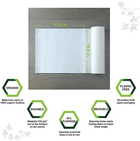 Anjia Heavy Duty Reusable Bamboo Towels - 20 Sheets/Roll - Great as Kitchen Towels, Dish Towels, Cleaning Rags, Shop Towels, and Swedish Dishcloths - Replacement of Paper Towels Bulk