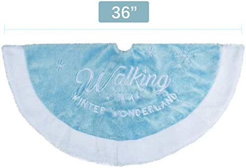 yuboo Light Blue Christmas Tree Skirt,36" Luxury Faux Fur with Snowflakes for Blue Christmas Ornaments Winter Wonderland Decorations