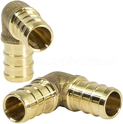 Supply Giant QYMO0100-OM x PEX 90 Degree Elbow Barb Pipe Fitting 1" Brass, 1 Inch