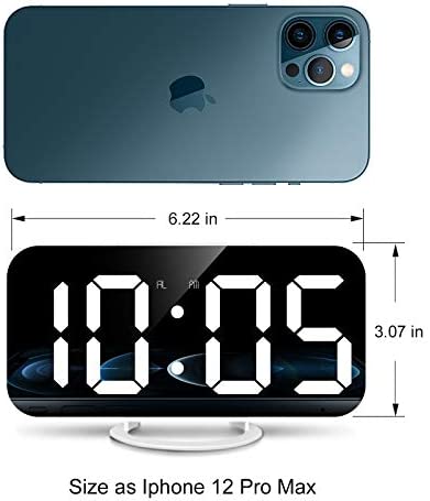 Lamisola Digital Alarm Clock, Large LED Mirror Display, 2 USB Charging Ports?Auto Dim Mode?Modern Design Clock for Bedroom Office, White