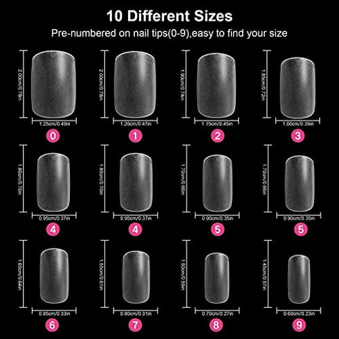 AORAEM Short Square Oval Nail Tips,240Pcs Full Matte Artificial Full Cover Soft Clear False Gel Nail Tips 10 Sizes with Box for Home DIY Nail Salon