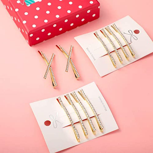 12 Pieces Rhinestone Bobby Pins Decorative Fancy Crystal Hair Clips Shiny Metal X Shaped Barrettes Bling Diamond Wedding Bridal Shower Hair Accessories for Women Ladies Girls (Gold, Fresh Style)
