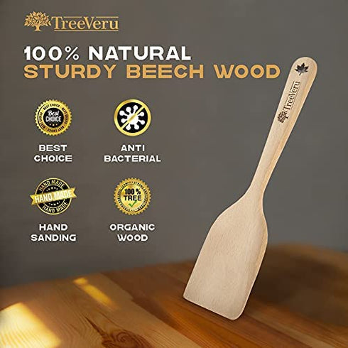 TREEVERU Natural Wooden Spatula for Cooking Nonstick Wooden Turner Flat Wooden Spatula for Pan and Wok Organic Wood Spatula for Kitchen Wood Cooking Tool for Everyday Use (14.1 x 2.8 Inches)