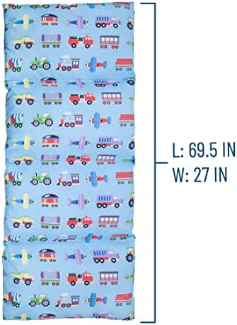 Wildkin Kids Floor Lounger for Boys and Girls, Travel-Friendly and Perfect for Sleepovers,Requires 4 Standard Size Pillows (Not Included),Measures 69.5 x 27 Inches (Trains, Planes and Trucks)