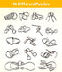 Coogam Metal Wire Puzzle Set of 16 with Pouch,Brain Teaser IQ Test Disentanglemen Iron Link Unlock Interlock Game Chinese Ring Magic Trick Toy for Party Favor Kids Adults Challenge