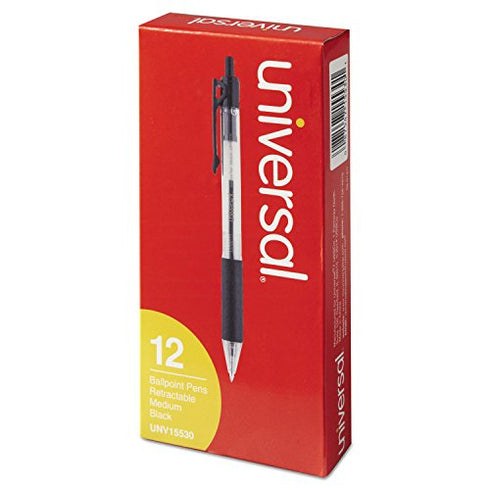 Universal Office Products 15530 Economy Retractable Ballpoint Pen Black Ink Clear Barrel 1.0 Mm Medium