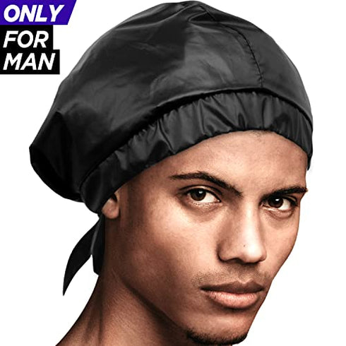 HAVHAF Dapper Men Shower Cap For Men (Black, XL) - Reusable Waterproof Extra Large Mens Shower Cap Men | For Braids Long Hair Cap For Shower Caps Bonette For Men | Perfect Gift For Man (Glossy Black)