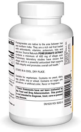 Source Naturals Pomegranate Extract 500mg Complete Whole Fruit Ellagic Acid Antioxidant & Added Fiber - 120 Tablets