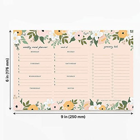 Bliss Collections Weekly Meal Planner, Blossom, Magnetic Family Meal Calendar and Notepad for your Fridge for Meal Prep, Grocery Lists, Notes, Tasks, To-Do List and Organization, 6"x9" (50 Sheets)
