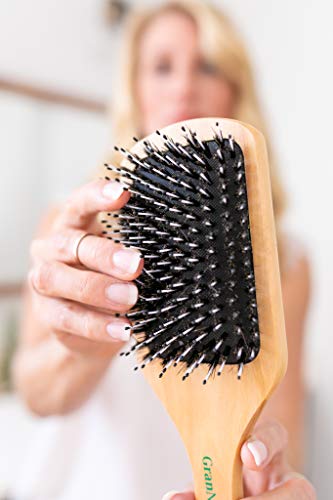 GranNaturals Boar + Nylon Bristle Paddle Hair Brush - Large Natural Flat Square Wooden Hairbrush for Thick, Wavy, Straight, Long or Short Hair - Women and Men
