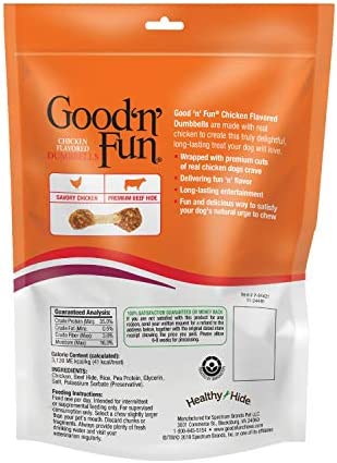 Good ’n’ Fun Chicken Flavored Dumbbells 4 Ounces, Rawhide Snacks for Small Dogs