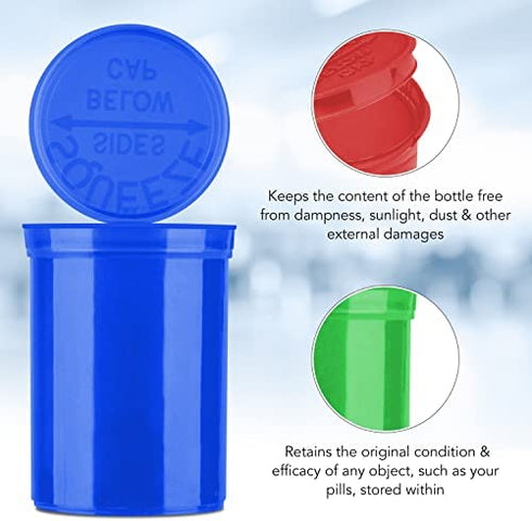 Empty Pill Bottles with Caps - Airtight 30 Dram Pop Top Bottles - Prescription Medicine Container - Multi Use for Herbs, Candy, Crafts, and More - 10 Pack Transparent Multi Color