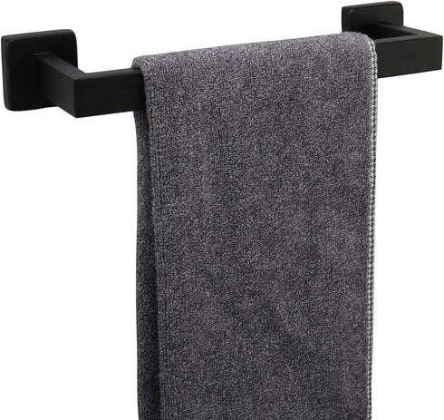 TocTen Bath Towel Rack - Square Base Thicken SUS304 Stainless Steel Towel Bar for Bathroom, Bathroom Accessories Towel Rod Heavy Duty Wall Mounted Towel Holder. (Black, 12)