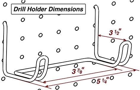 Pegboard Drill Holder, 2 Pack - Black, Steel - Hooks to Any Peg Board - Pegboard Organization Accessory - Add to Pegboard in Your Tool Shed, Garage, or Workbench