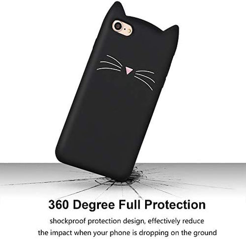 MEGANTREE Cute iPhone SE 2022 case, iPhone SE 2020 case, Black Whisker Cat Ears Kitty Case, iPhone 7 case, iPhone 8 case, iPhone 6 case, iPhone 6s case, Funny 3D Cartoon Animal Soft Silicone Cover