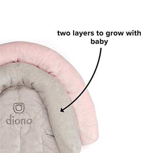 Diono Cuddle Soft 2-in-1 Baby Head Neck Body Support Pillow for Newborn Baby Super Soft Car Seat Insert Cushion, Perfect for Infant Car Seats, Convertible Car Seats, Strollers, Gray/Pink