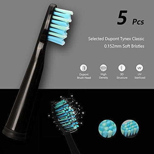 10 Pack Toothbrush Replacement Heads Compatible with Fairywill FW-D1/D3/D7/D8/507/508/551/917/959, Gloridea, Sboly, WOVIDA, YUNCHI Sonic Electric Toothbrushes - Black