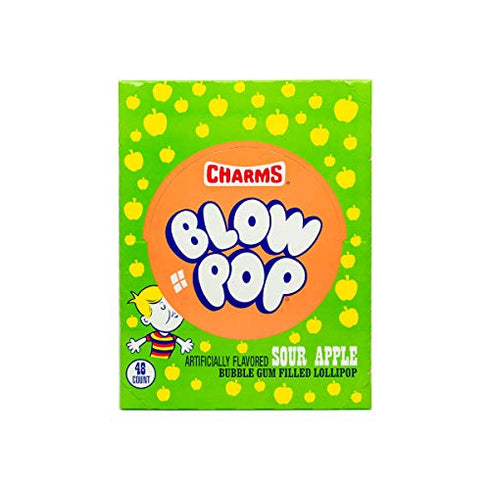Charms Blow Pops, Sour Apple Flavor, 48 Count (Pack of 1)