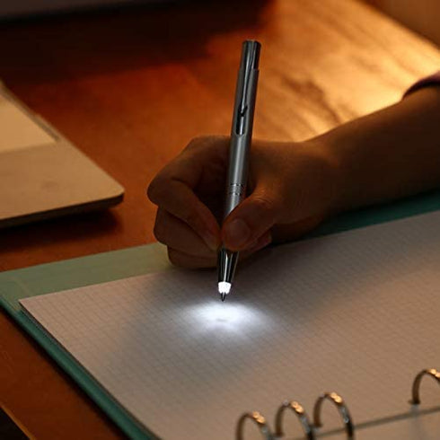 4 Pieces Lighted Tip Pen Metal Ballpoint Pen with Light LED Lighted Pen Black Ink Writing Pen with 8 Pieces Pen Refills for Writing in the Dark