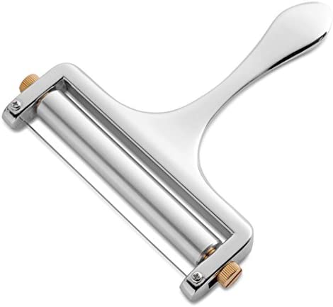 Bellemain Stainless Steel Wire Cheese Slicer - Hand Held Cheese Cutter for Cheddar, Gruyere, Raclette, Mozzarella Cheese Block, Adjustable Cheese Shaver, Thick & Thin Slicer, Cheese Curler (Silver)