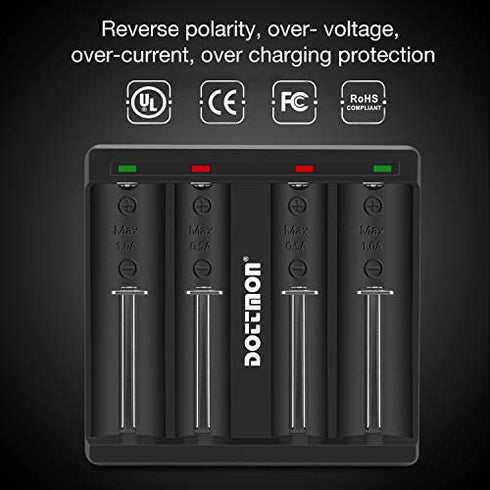 Dottmon LED 4-Slots Intelligent Universal Battery Charger for 3.6V/3.7V Li-ion 10440 14500 14650 16340 17670 18500 18650 18700 22650 20700 21700 22700 25500 26650 26700 Batteries
