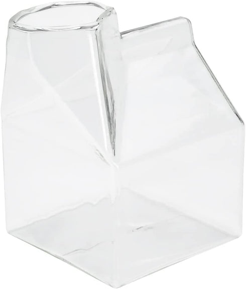 12 Ounce Glass Milk Carton, 1 Reusable Milk Carton Creamer - Durable, Serve Cream, Milk, or Juice, Clear Glass Mini Milk Carton, Dishwasher-Safe, For Homes or Restaurants - Restaurantware