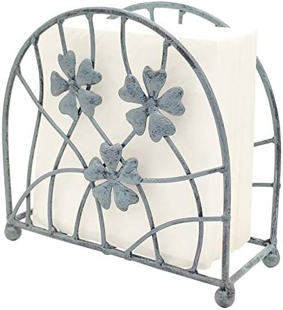 Antique Turquoise Metal Floral Petals & Branches Tabletop Napkin Holder, Freestanding Tissue Dispenser