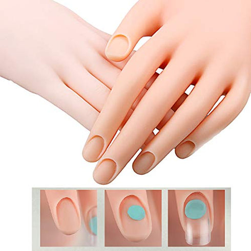 2Pcs Practice Hand for Acrylic Nails, Nail Art Training Hand,Fake Hand for Nails Practice, Flexible Bendable Manicure Hand Practice Tool