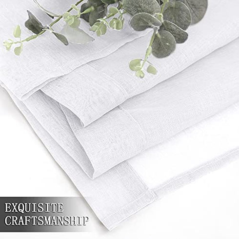 Tollpiz Short Sheer Tier Curtains Linen Textured Half Kitchen Curtain Sheers Light Filtering Rod Pocket Voile Small Curtain for Bathroom, 25 x 24 inches Long, White, Set of 2 Panels
