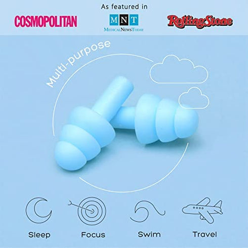 ANBOW Ear Plugs for Sleeping Noise Cancelling. Reusable Silicone Earplugs. Custom Fit - Noise Reduction for Sleeping, Concerts, Work & Swimming. Adjustable to Ear Size. 3 Pairs + Travel Pouch