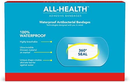All Health Clear Waterproof Antibacterial Adhesive Bandages, 2 in x 3 1/2 in, 32 ct | Helps Prevent Infection, 100% Waterproof for First Aid and Wound Care