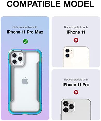 Raptic Shield for iPhone 11 Pro Max Case, Shockproof Protective Clear Case, Military 10ft Drop Tested, Durable Aluminum Frame, Anti-Yellowing Technology Case for iPhone 11 Pro Max, Iridescent