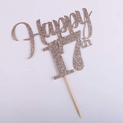 LVEUD Flash Rose Gold Birthday?Wedding ?Anniversary?Special Holiday Anniversary Cake Topper Happy 17th Cake Topper (17)