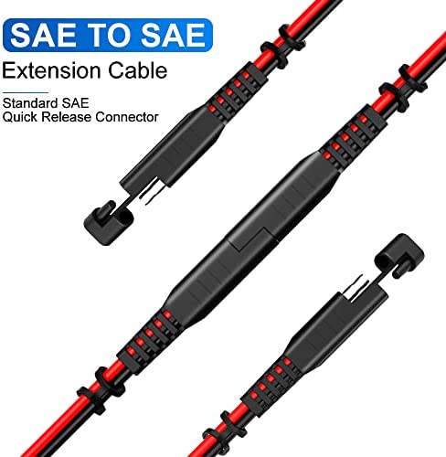 Electop 15Feet SAE to SAE Extension Cable, Quick Connect Disconnect SAE Power Connector Cable Wire Harness 14AWG with Dust Cap for Automotive RV Motorcycle Solar Panel SAE Plug Battery Charging Cable