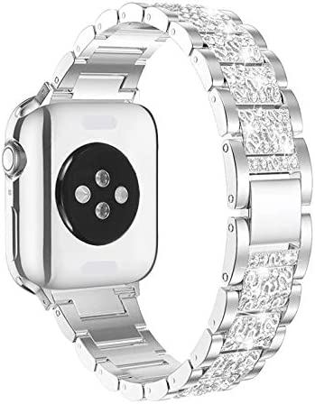Mosonio Compatible with Apple Watch Band 40mm with Case Women, Jewelry Replacement Metal Wristband Strap with 2 Pack Bling PC Protective Cover for iWatch Series 6/5/4(Silver)